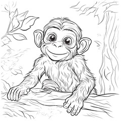 Fototapeta premium simple coloring page of monkey