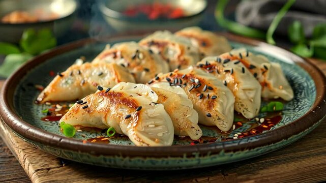 Delicious homemade dumplings filled with savory ingredients, served on a vibrant plate
