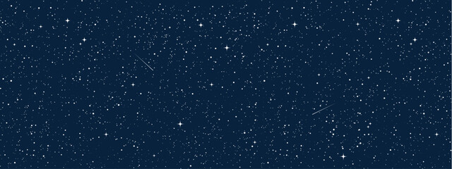 Space stars background, Cartoon starry illustration. Universe starry pattern with glowing stars and comets. Night sky constellations galaxy. Vector graphic.