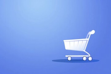 A simple and clean illustration of a shopping cart on a blue background, ideal for e-commerce and online shopping themes.