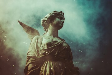 Obraz premium Angel Statue with Dramatic Lighting and Moody Sky