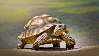 Isolated tortoise with depth of field capturing hardened shell and slow-moving grace