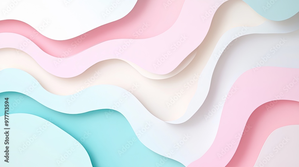 Fototapete a pastel-toned paper cutout design with soft, flowing shapes and plenty of white space for adding te