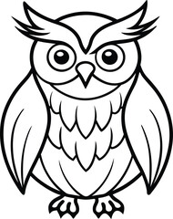 Owl bird line art vector illustration with wise eyes perfect for owl character designs and nature illustrations