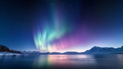 Naklejka premium Polar night, vibrant aurora Australis, Antarctic skies .