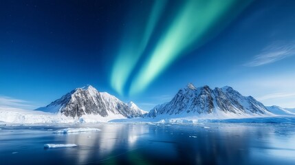 Polar southern lights, aurora phenomenon, Antarctic night sky.