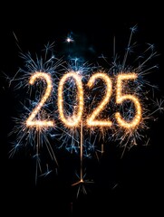 Vibrant Sparklers Illuminate 2025 Against Dark Backdrop