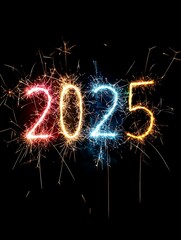 Vibrant Sparklers Illuminate 2025 Against Dark Backdrop