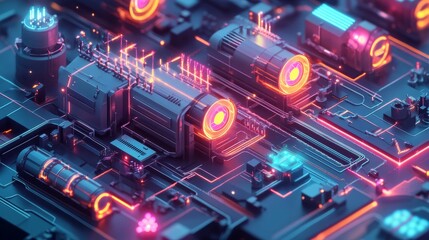 Obraz premium Futuristic Circuitry with Glowing Lights.