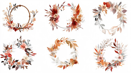 Watercolor Floral Wreaths for Autumn Wedding Invitations