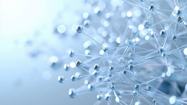 Abstract depiction of a molecular structure featuring interconnected nodes, representing scientific and technological advancements within the fields of chemistry and nanotechnology.