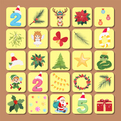 Advent calendar with stickers, template - Kids Christmas clip art set
