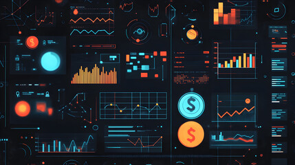 Obraz premium Illustration of a risk management dashboard with icons representing high and low-risk investment strategies.