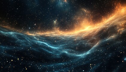 Abstract Space Scene with Wavy Nebula and Stars