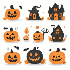 Halloween element collection on white background