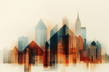 Obraz premium Abstract cityscape fluctuating in size with inflation charts overlaying the buildings, economic shift, inflation impact