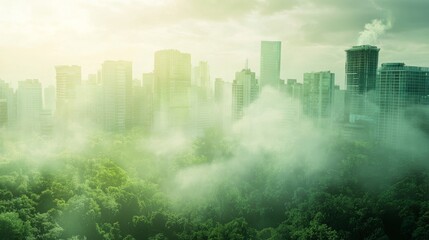 Fototapeta premium City Skyline with Fog and Trees.