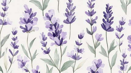 Beautiful lavender flower pattern with soft purples and greens, botanical style
