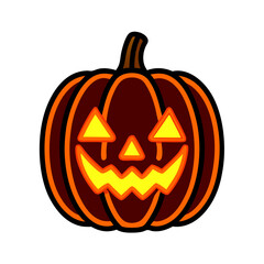 A pumpkin with a smiley face drawn on it. The pumpkin is orange and yellow, and it looks like it's smiling