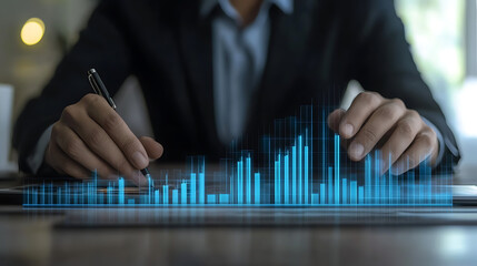 A professional analyzing financial data using a tablet, showcasing a vibrant chart and insights for strategic decision-making.