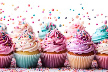 Colorful cupcakes with vibrant frosting and sprinkles symbolizing celebration sweetness and the artistry of baking