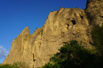 Unusual rock formation of Les Mées, France at dusk