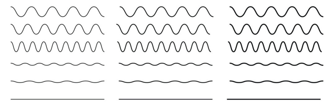 Wave line and wavy zigzag lines. Black underlines wavy curve zig zag line pattern in abstract style.