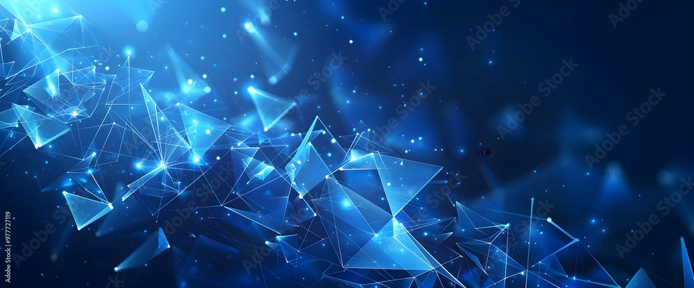 Wall mural abstract blue background with geometric shapes and a glowing light effect for a technology concept v
