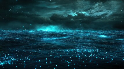 Fototapeta premium Bioluminescent Ocean Waves Under a Starry Sky