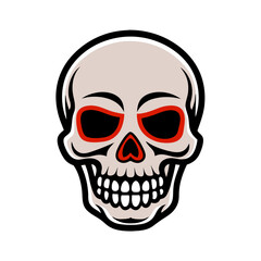 A skull with red eyes and a red nose