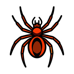 A red spider with a black head and legs. The spider is drawn in a cartoon style