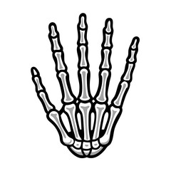 A skeleton hand is shown in black and white