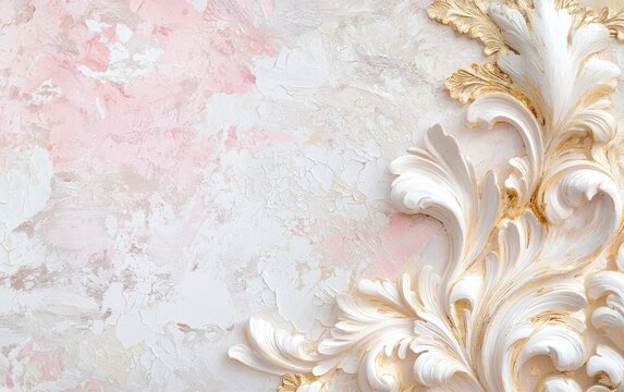 An ornate collage of Baroque French patterns, mixed with antique wallpaper textures and soft pastel hues, evoking the grandeur of 18th-century France