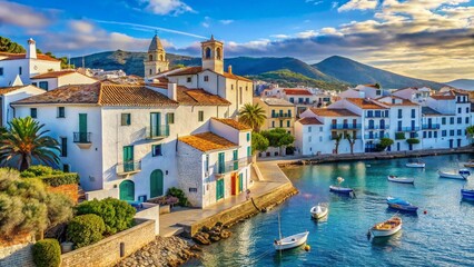 Vibrant white houses with blue shutters and narrow cobblestone streets overlook the turquoise Mediterranean Sea in the