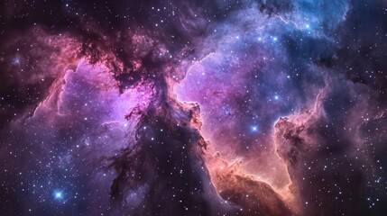 Fototapeta premium aweinspiring view of a vibrant nebula in deep space swirling clouds of purple and blue cosmic dust interspersed with brilliant stars creating a mesmerizing celestial tapestry