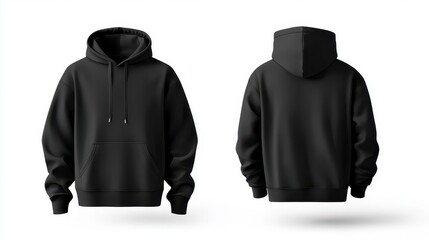 blank black hoodie mockup front and back views on white background apparel design template digital illustration