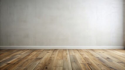 Naklejka premium White wall with oak wood floor featuring natural knots and holes