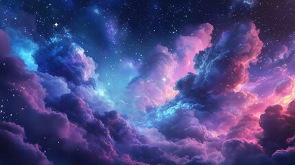celestial dreamscape iridescent clouds swirling with falling stars animeinspired color palette surreal night sky