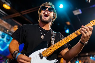 Obraz premium Authentic emotions connect a musician with the audience during a raw, heartfelt live performance