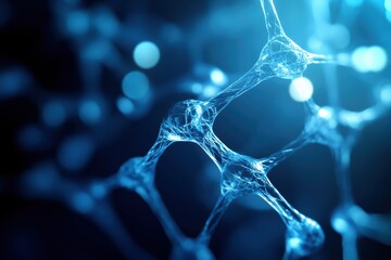 Close-up of intricate molecular structure with glowing blue hues, perfect for science and technology themes.