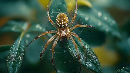 Closeup Photo of Spider on Leaf Web
