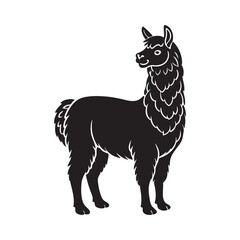 alpaca silhouette vector, black and white silhouette, vector and illustration