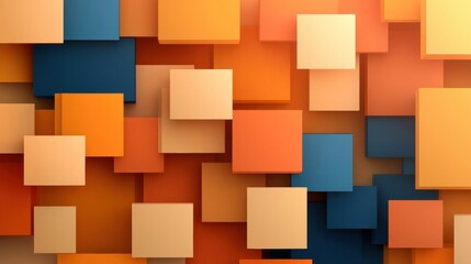 Colorful abstract design featuring layered squares in shades of orange, cream, and blue, perfect for backgrounds and textures.