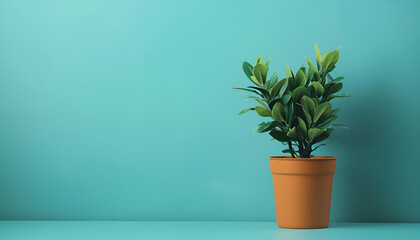 Fototapeta premium Beautiful artificial plant in flower pot on color background, space for text