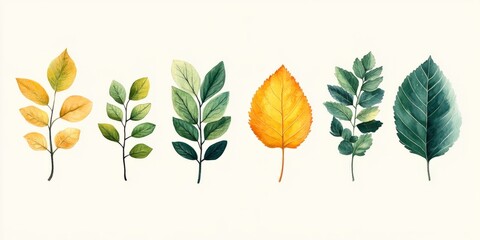 Fototapeta premium Minimalistic illustration of different autumn leaves of trees and nature motives