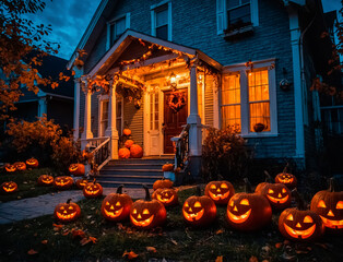 Halloween pumpkins near the house