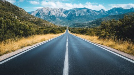 Naklejka premium Empty Road Through Mountain Pass.
