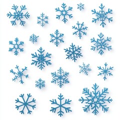 A collection of various snowflakes in different sizes and shapes, symbolizing uniqueness, isolated on white background