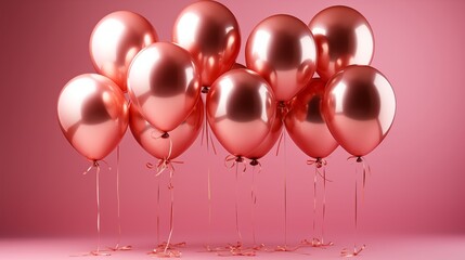 rose gold foil ballons on a pastel pink background card