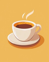 Obraz premium A steaming cup of coffee on a vibrant yellow background, perfect for illustrating warmth and comfort in any design.